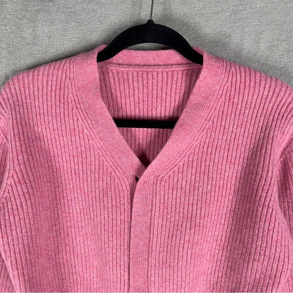 Victoria Beckham Belted Rib-Knit Wool‎ Cardigan Women's Size 2 Pink Sweater - Picture 2 of 11